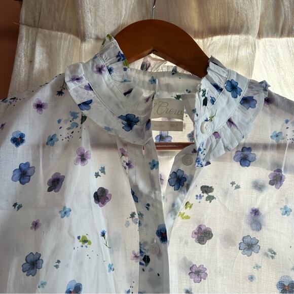 J. Crew Classic-fit Ruffleneck Shirt In Airy Floral Button Down Blouse Top NEW 2 - Picture 3 of 6